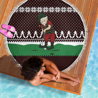 Christmas Golf Beach Blanket with Elf Golfer Argyle Plaid and Snowflake Pattern - Wonder Print Shop