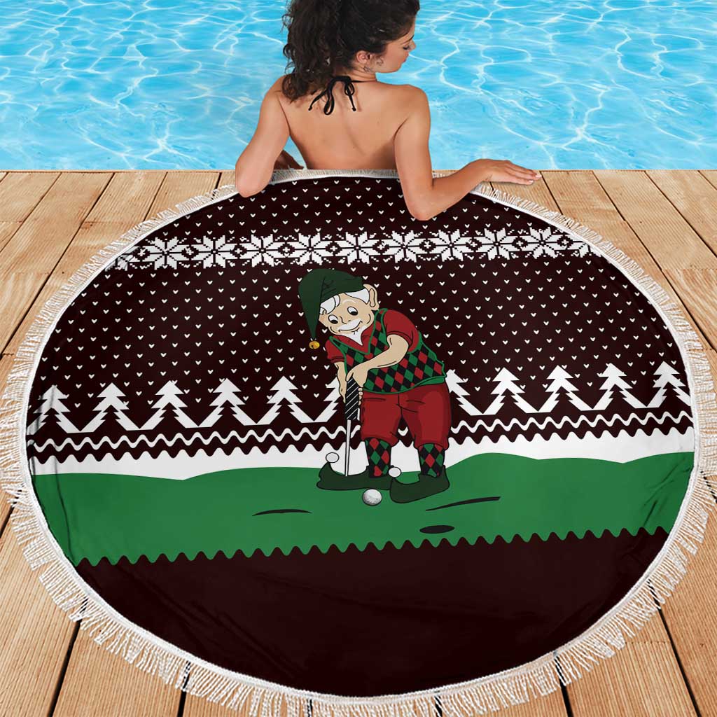 Christmas Golf Beach Blanket with Elf Golfer Argyle Plaid and Snowflake Pattern - Wonder Print Shop