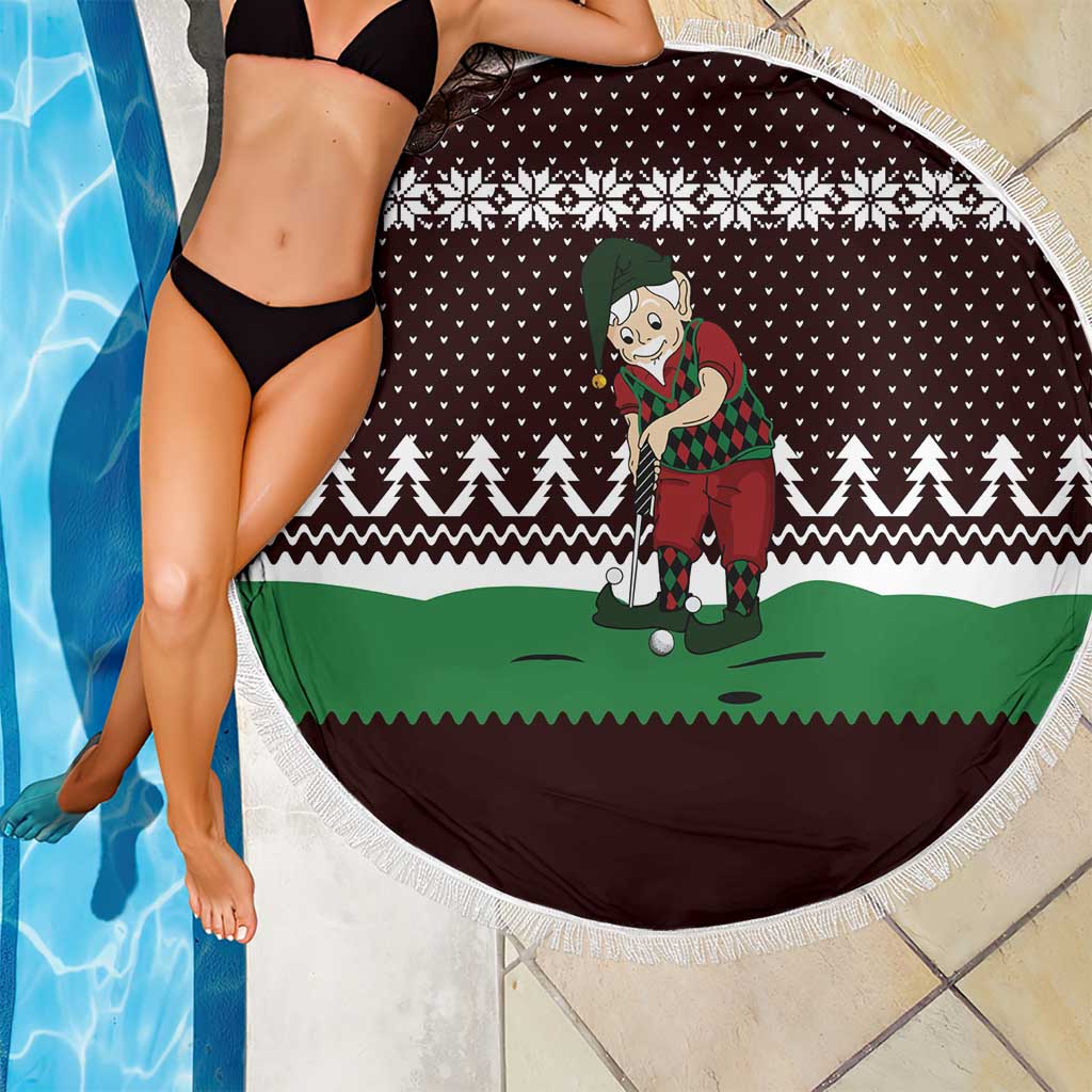 Christmas Golf Beach Blanket with Elf Golfer Argyle Plaid and Snowflake Pattern - Wonder Print Shop