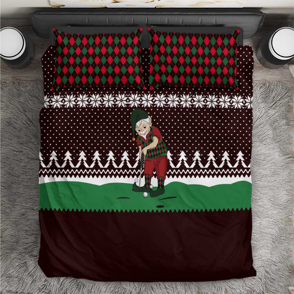 Christmas Golf Bedding Set with Elf Golfer Argyle Plaid and Snowflake Pattern - Wonder Print Shop