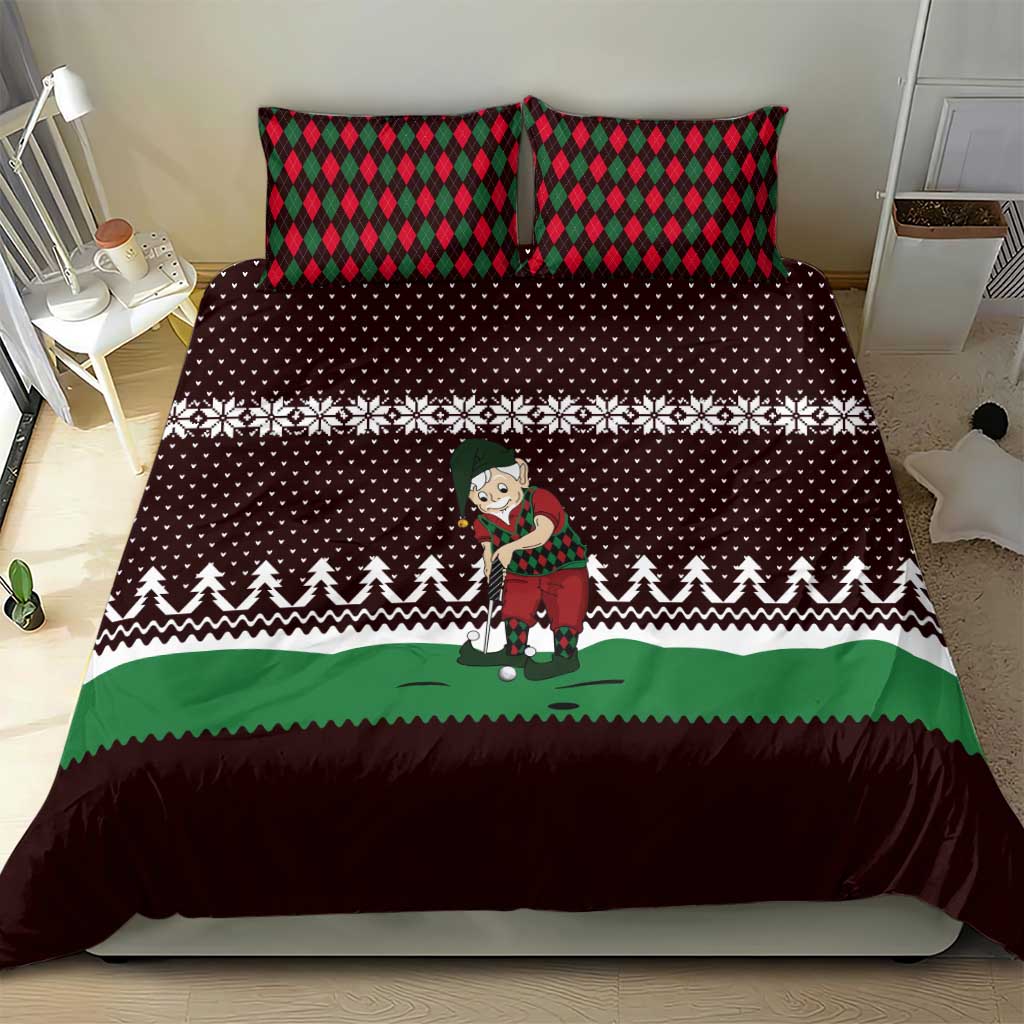 Christmas Golf Bedding Set with Elf Golfer Argyle Plaid and Snowflake Pattern - Wonder Print Shop
