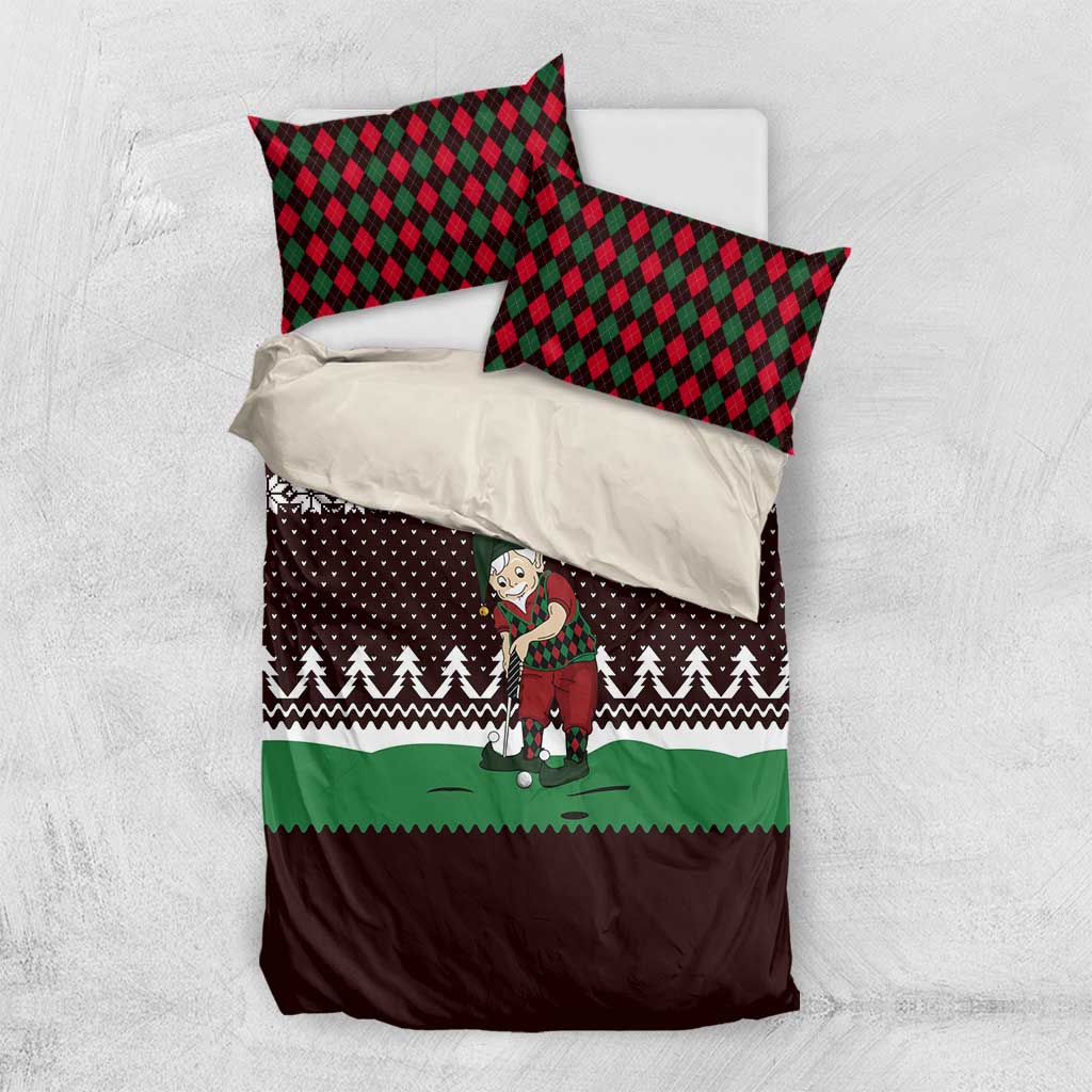 Christmas Golf Bedding Set with Elf Golfer Argyle Plaid and Snowflake Pattern - Wonder Print Shop