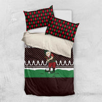 Christmas Golf Bedding Set with Elf Golfer Argyle Plaid and Snowflake Pattern - Wonder Print Shop