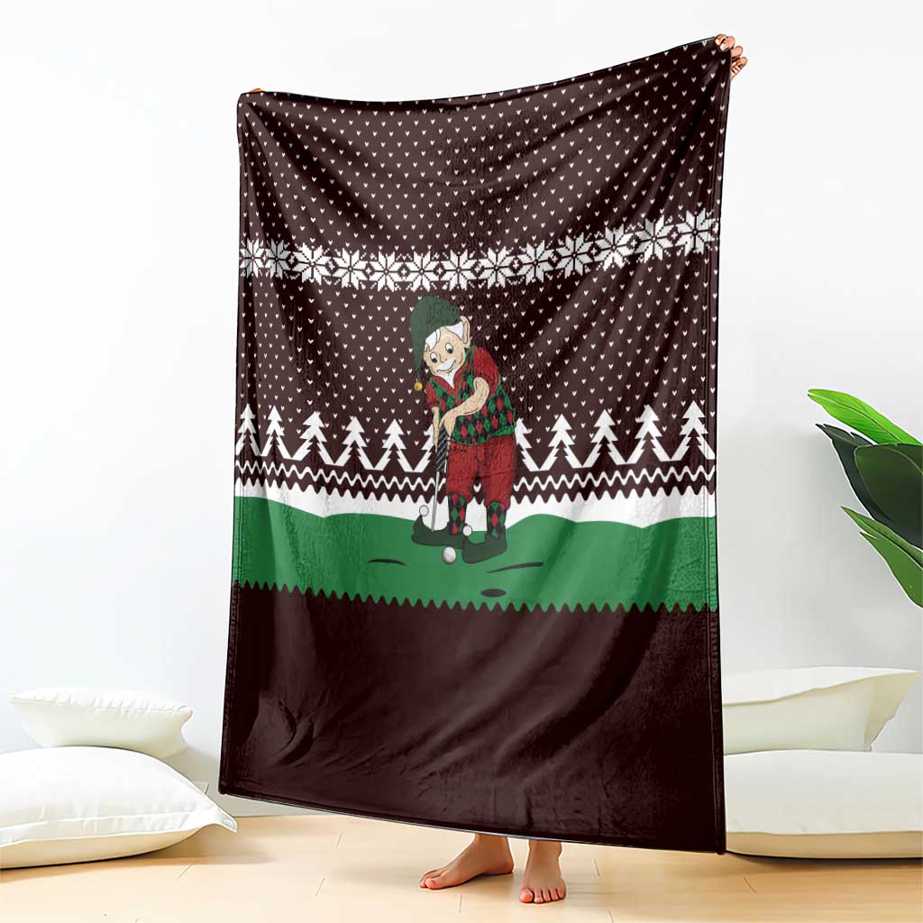 Christmas Golf Blanket with Elf Golfer Argyle Plaid and Snowflake Pattern - Wonder Print Shop