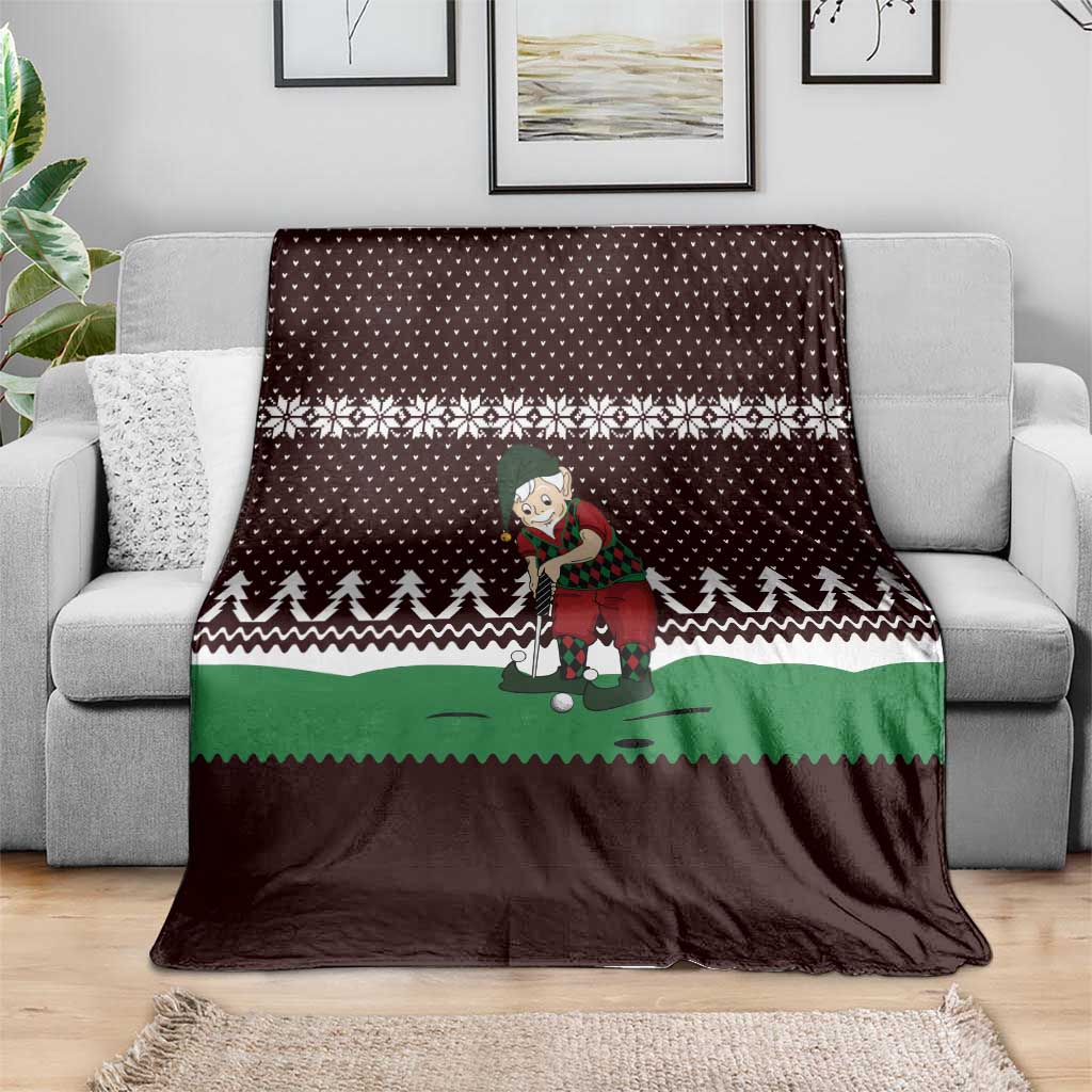 Christmas Golf Blanket with Elf Golfer Argyle Plaid and Snowflake Pattern - Wonder Print Shop