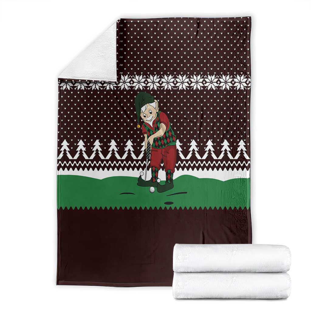 Christmas Golf Blanket with Elf Golfer Argyle Plaid and Snowflake Pattern - Wonder Print Shop