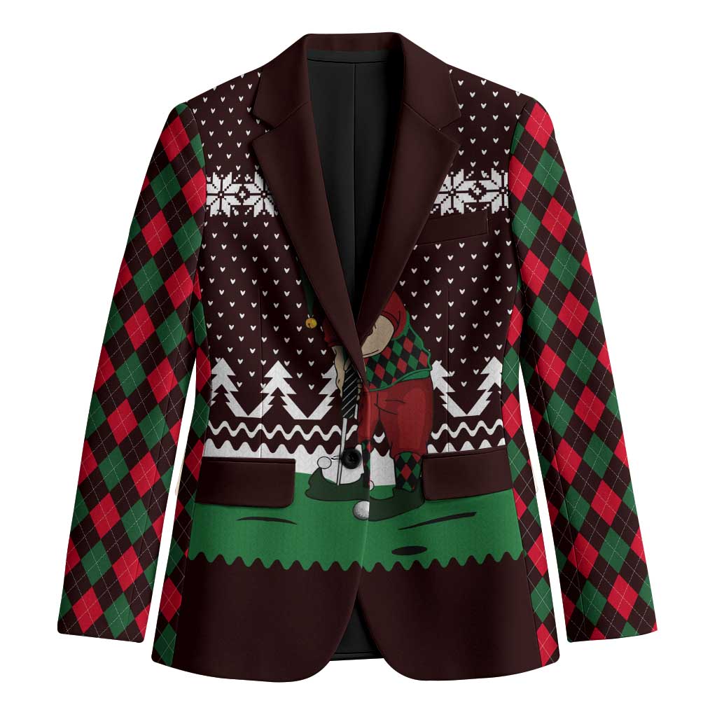 Christmas Golf Blazer with Elf Golfer Argyle Plaid and Snowflake Pattern - Wonder Print Shop