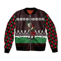 Christmas Golf Bomber Jacket with Elf Golfer Argyle Plaid and Snowflake Pattern - Wonder Print Shop