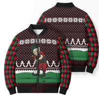 Christmas Golf Bomber Puffer Jacket with Elf Golfer Argyle Plaid and Snowflake Pattern - Wonder Print Shop