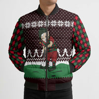 Christmas Golf Bomber Puffer Jacket with Elf Golfer Argyle Plaid and Snowflake Pattern - Wonder Print Shop