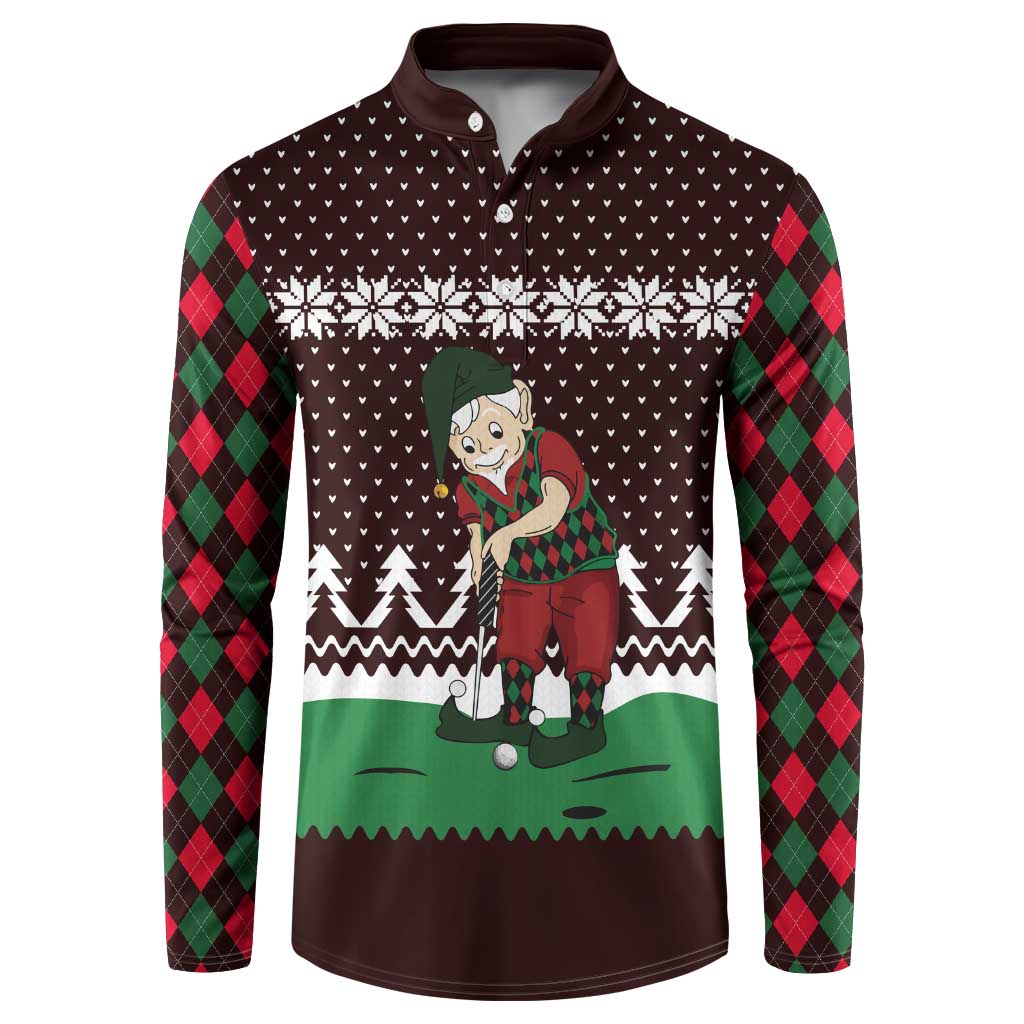 Christmas Golf Button Sweatshirt with Elf Golfer Argyle Plaid and Snowflake Pattern - Wonder Print Shop
