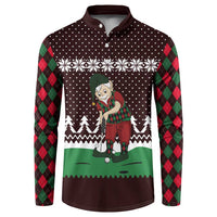 Christmas Golf Button Sweatshirt with Elf Golfer Argyle Plaid and Snowflake Pattern - Wonder Print Shop