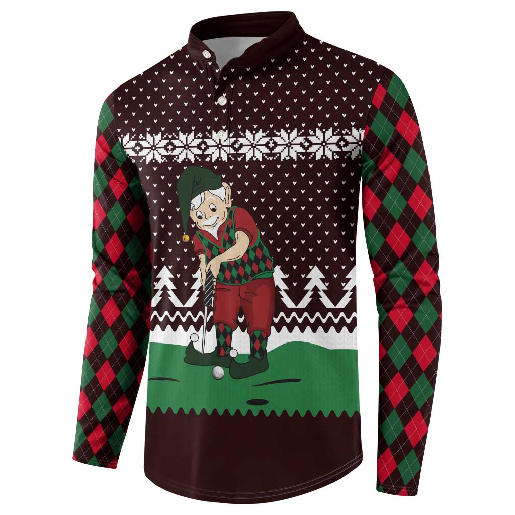Christmas Golf Button Sweatshirt with Elf Golfer Argyle Plaid and Snowflake Pattern - Wonder Print Shop