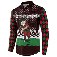 Christmas Golf Button Sweatshirt with Elf Golfer Argyle Plaid and Snowflake Pattern - Wonder Print Shop