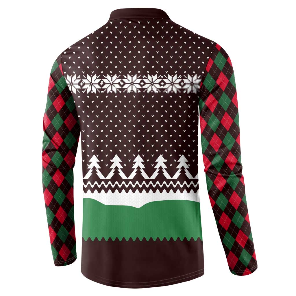 Christmas Golf Button Sweatshirt with Elf Golfer Argyle Plaid and Snowflake Pattern - Wonder Print Shop