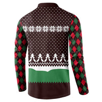 Christmas Golf Button Sweatshirt with Elf Golfer Argyle Plaid and Snowflake Pattern - Wonder Print Shop