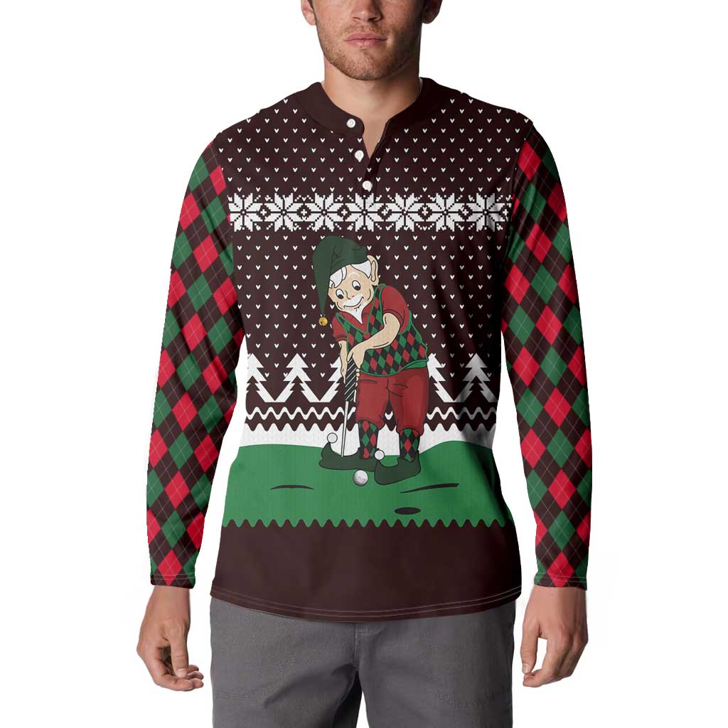 Christmas Golf Button Sweatshirt with Elf Golfer Argyle Plaid and Snowflake Pattern - Wonder Print Shop