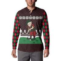 Christmas Golf Button Sweatshirt with Elf Golfer Argyle Plaid and Snowflake Pattern - Wonder Print Shop
