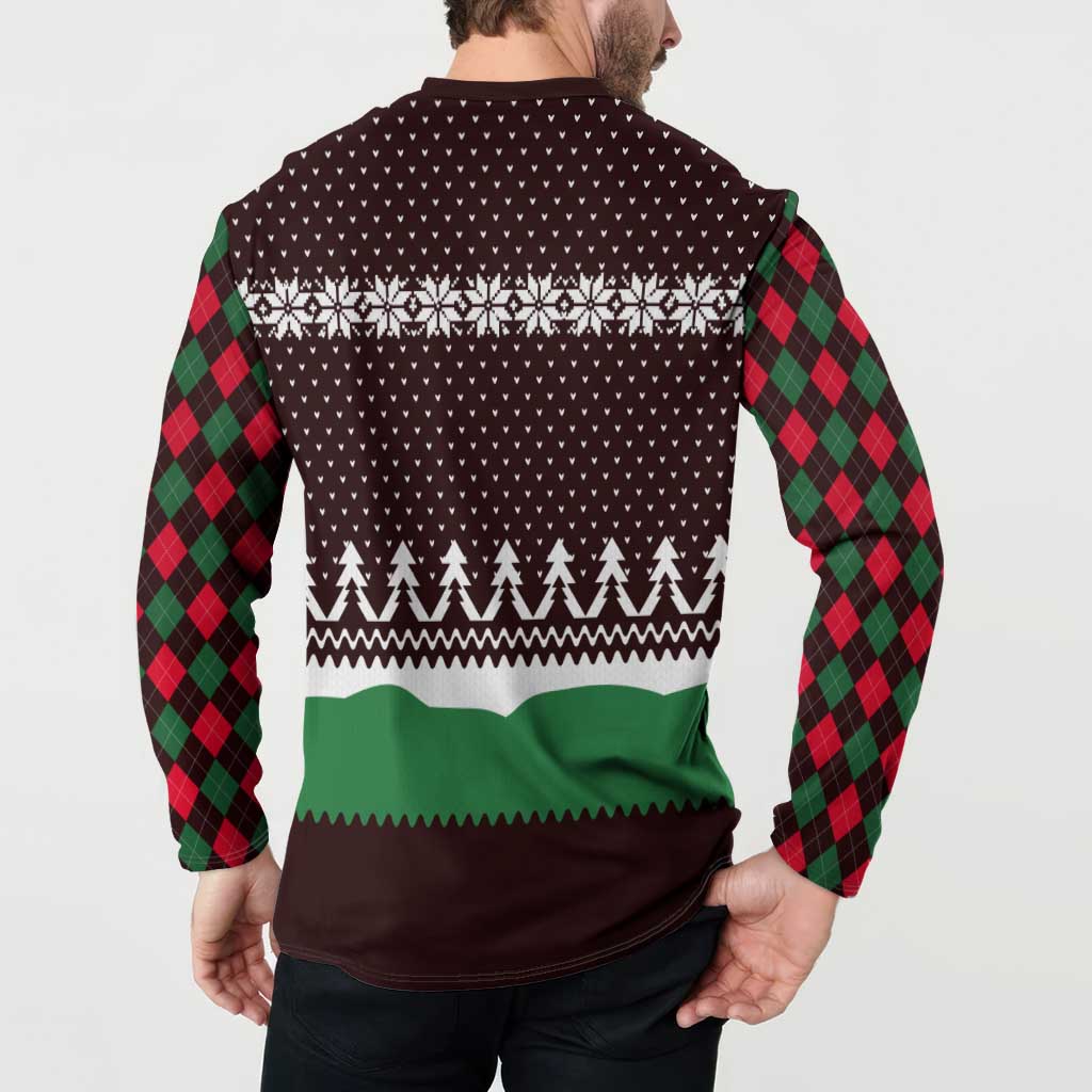 Christmas Golf Button Sweatshirt with Elf Golfer Argyle Plaid and Snowflake Pattern - Wonder Print Shop