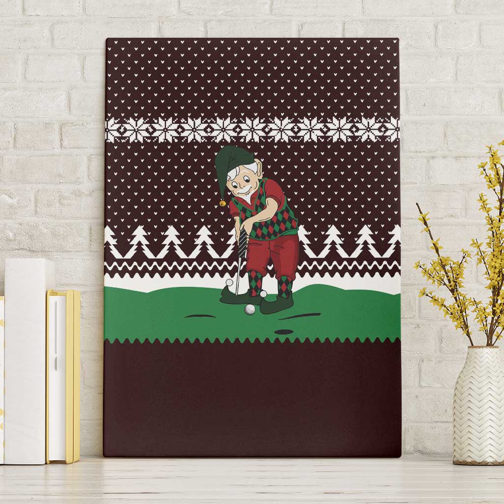 Christmas Golf Canvas Wall Art with Elf Golfer Argyle Plaid and Snowflake Pattern - Wonder Print Shop