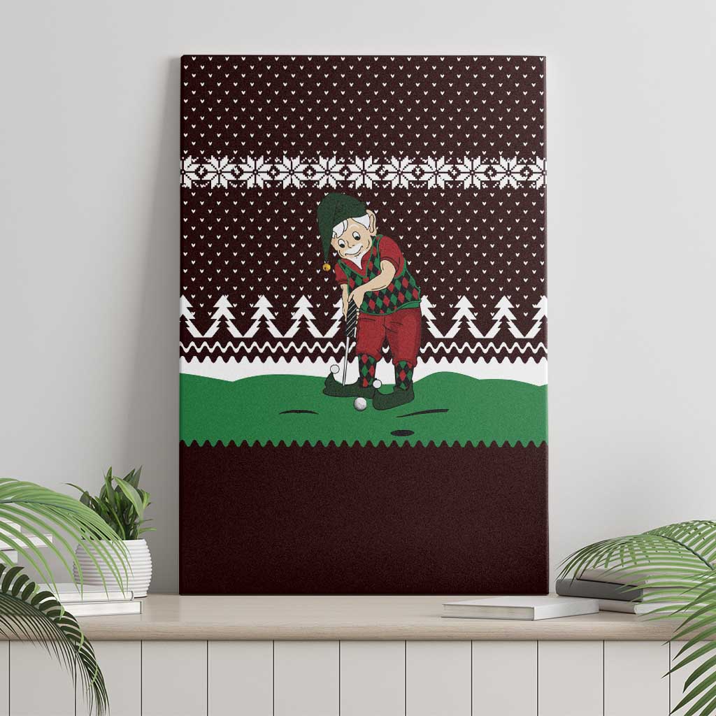 Christmas Golf Canvas Wall Art with Elf Golfer Argyle Plaid and Snowflake Pattern - Wonder Print Shop