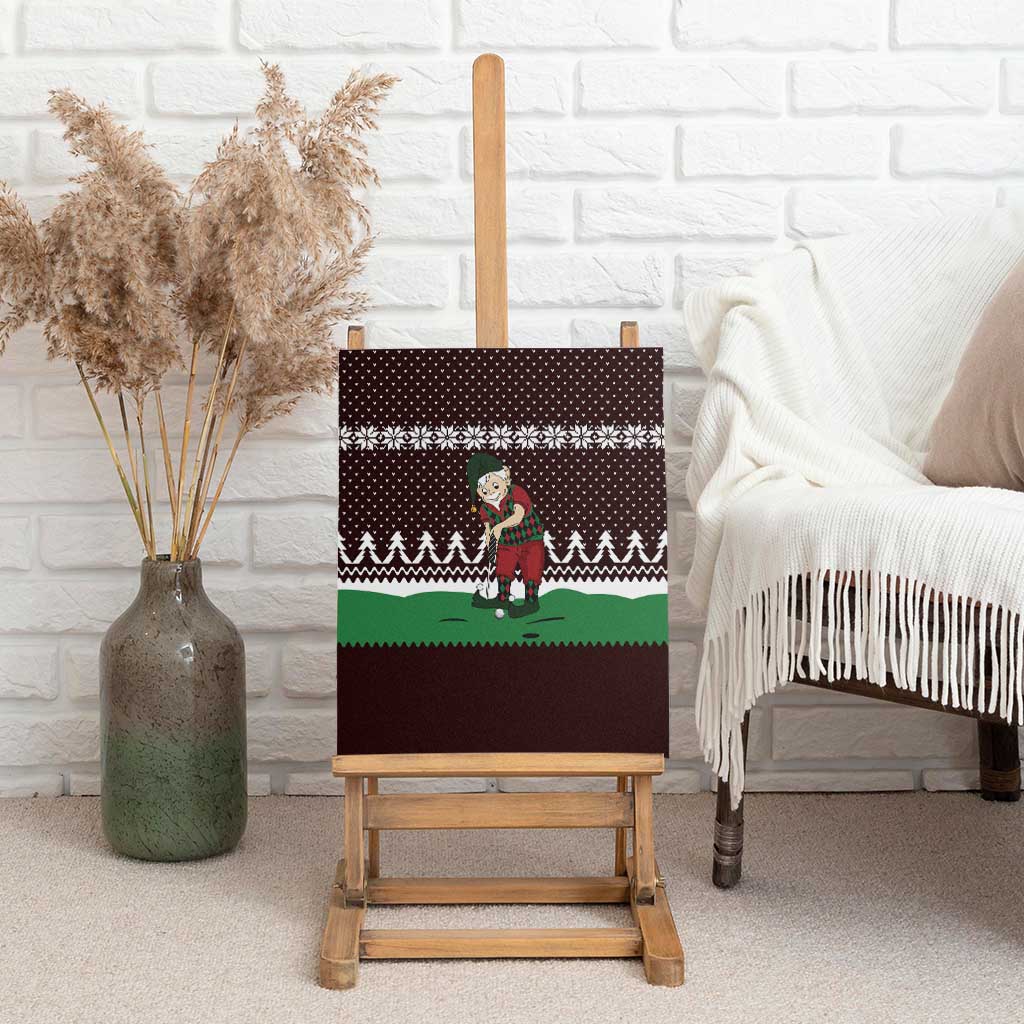 Christmas Golf Canvas Wall Art with Elf Golfer Argyle Plaid and Snowflake Pattern - Wonder Print Shop
