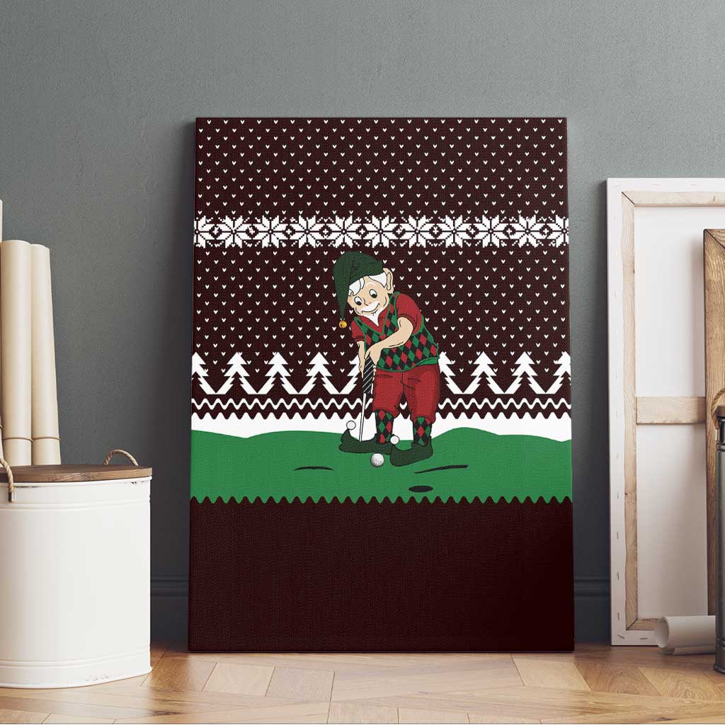 Christmas Golf Canvas Wall Art with Elf Golfer Argyle Plaid and Snowflake Pattern - Wonder Print Shop