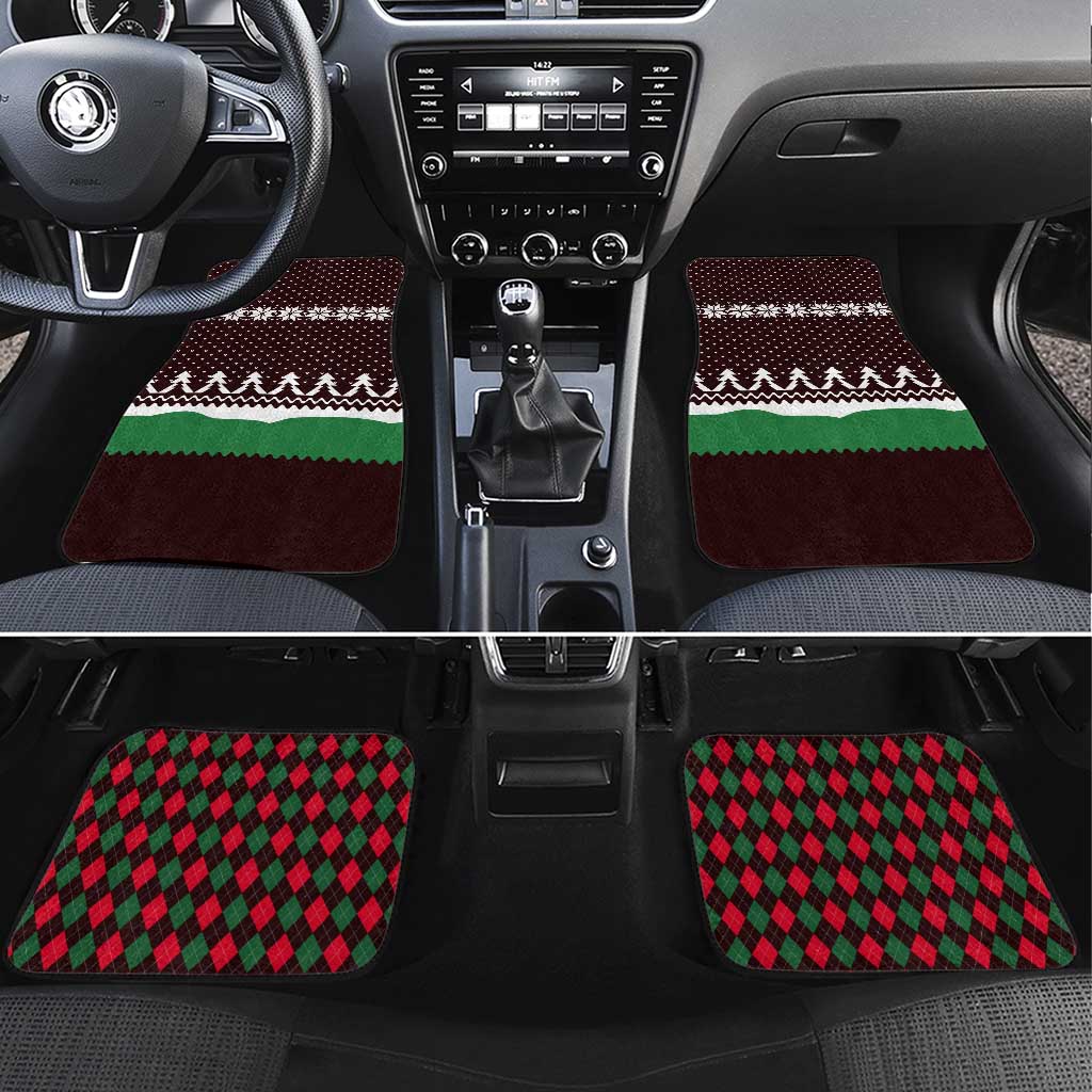 Christmas Golf Car Mats with Elf Golfer Argyle Plaid and Snowflake Pattern - Wonder Print Shop