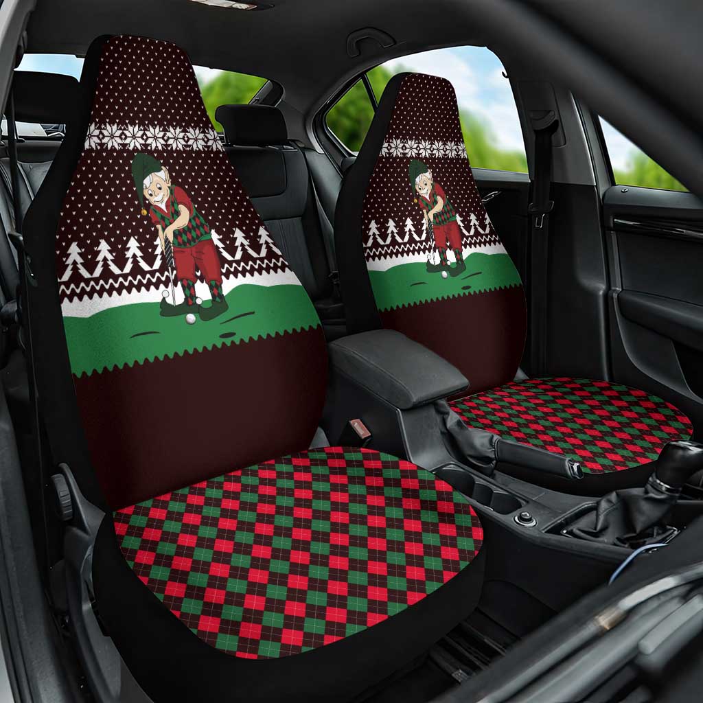 Christmas Golf Car Seat Cover with Elf Golfer Argyle Plaid and Snowflake Pattern - Wonder Print Shop