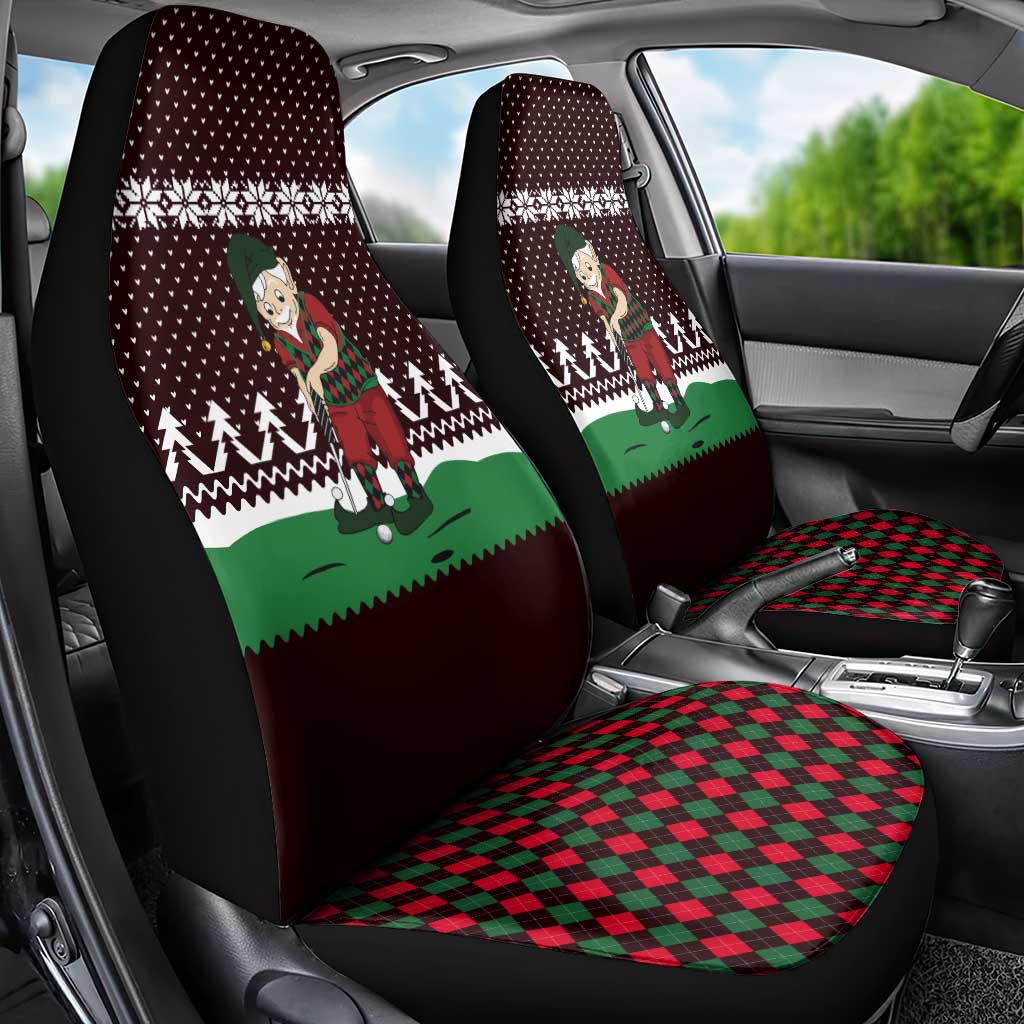 Christmas Golf Car Seat Cover with Elf Golfer Argyle Plaid and Snowflake Pattern - Wonder Print Shop
