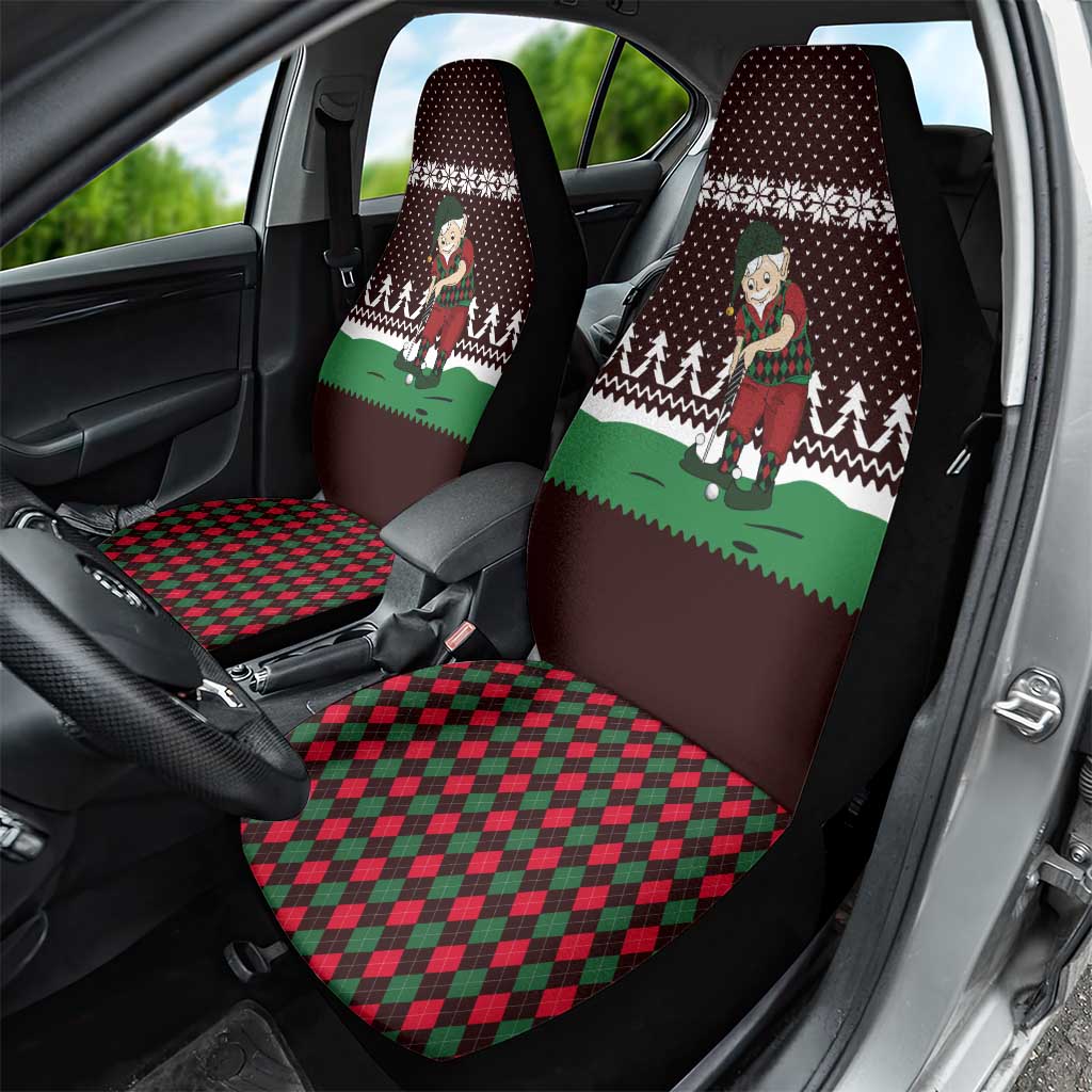 Christmas Golf Car Seat Cover with Elf Golfer Argyle Plaid and Snowflake Pattern - Wonder Print Shop