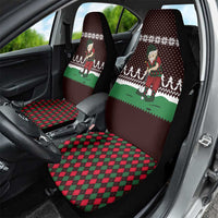 Christmas Golf Car Seat Cover with Elf Golfer Argyle Plaid and Snowflake Pattern - Wonder Print Shop