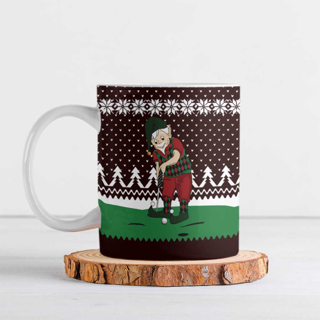 Christmas Golf Ceramic Mug with Elf Golfer Argyle Plaid and Snowflake Pattern - Wonder Print Shop