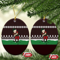Christmas Golf Ceramic Ornament with Elf Golfer Argyle Plaid and Snowflake Pattern - Wonder Print Shop