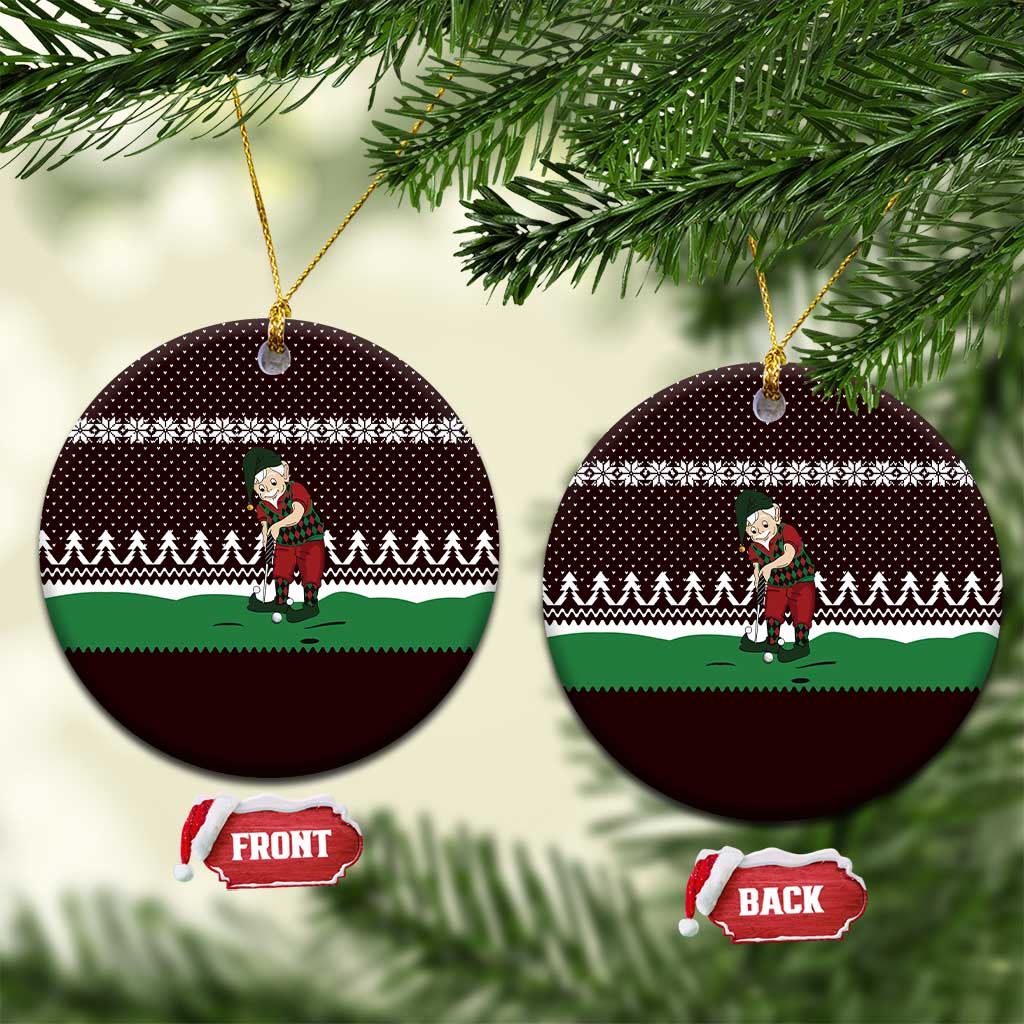 Christmas Golf Ceramic Ornament with Elf Golfer Argyle Plaid and Snowflake Pattern - Wonder Print Shop