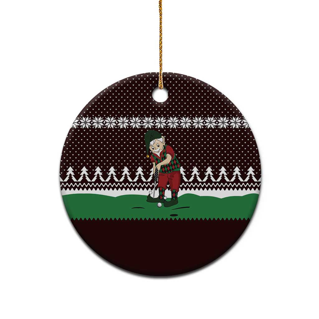 Christmas Golf Ceramic Ornament with Elf Golfer Argyle Plaid and Snowflake Pattern - Wonder Print Shop