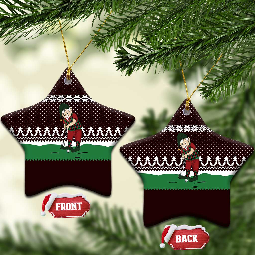 Christmas Golf Ceramic Ornament with Elf Golfer Argyle Plaid and Snowflake Pattern - Wonder Print Shop