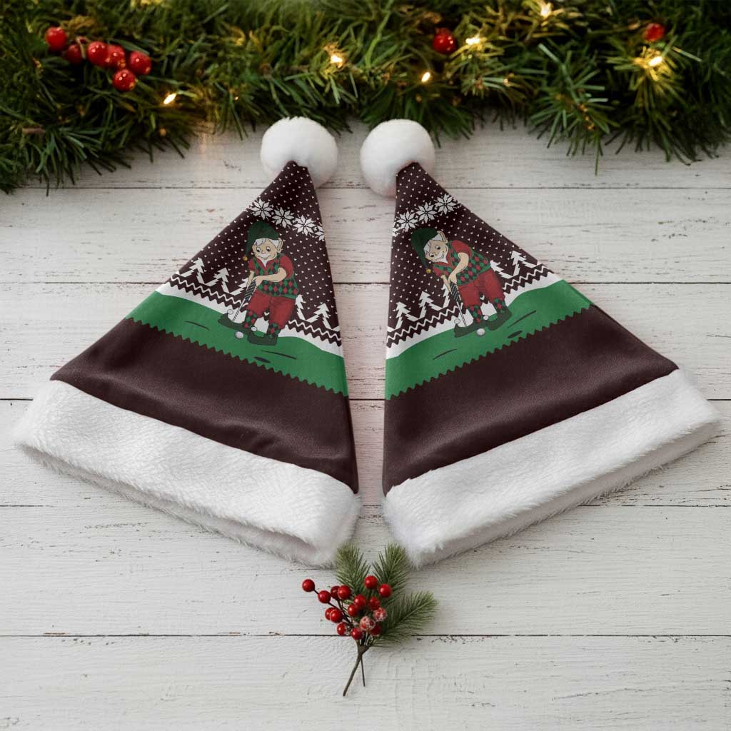 Christmas Golf Christmas Santa Hat with Elf Golfer Argyle Plaid and Snowflake Pattern - Wonder Print Shop
