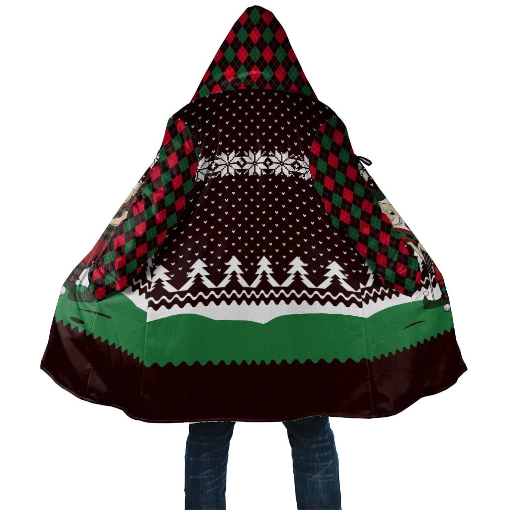 Christmas Golf Cloak with Elf Golfer Argyle Plaid and Snowflake Pattern - Wonder Print Shop