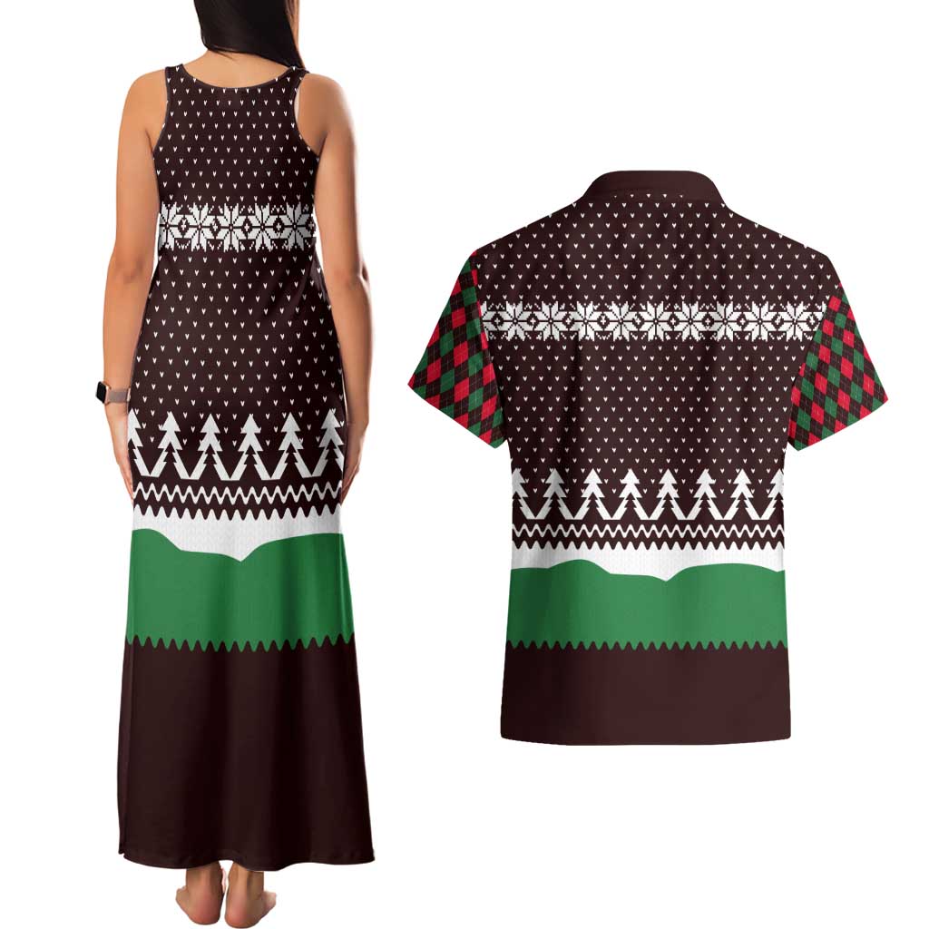 Christmas Golf Couples Matching Tank Maxi Dress and Hawaiian Shirt with Elf Golfer Argyle Plaid and Snowflake Pattern - Wonder Print Shop