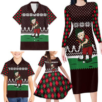 Christmas Golf Family Matching Long Sleeve Bodycon Dress and Hawaiian Shirt with Elf Golfer Argyle Plaid and Snowflake Pattern - Wonder Print Shop