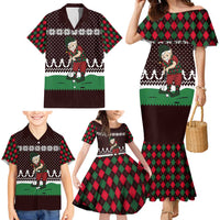 Christmas Golf Family Matching Mermaid Dress and Hawaiian Shirt with Elf Golfer Argyle Plaid and Snowflake Pattern - Wonder Print Shop