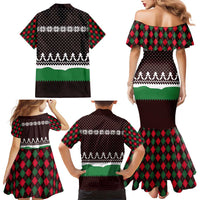 Christmas Golf Family Matching Mermaid Dress and Hawaiian Shirt with Elf Golfer Argyle Plaid and Snowflake Pattern - Wonder Print Shop