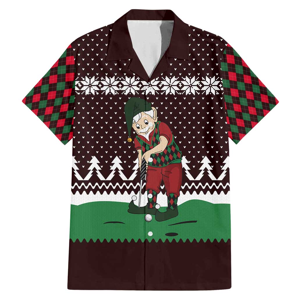 Christmas Golf Family Matching Mermaid Dress and Hawaiian Shirt with Elf Golfer Argyle Plaid and Snowflake Pattern - Wonder Print Shop