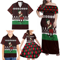 Christmas Golf Family Matching Off Shoulder Maxi Dress and Hawaiian Shirt with Elf Golfer Argyle Plaid and Snowflake Pattern - Wonder Print Shop