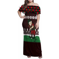 Christmas Golf Family Matching Off Shoulder Maxi Dress and Hawaiian Shirt with Elf Golfer Argyle Plaid and Snowflake Pattern - Wonder Print Shop