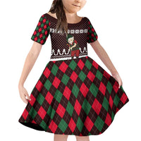 Christmas Golf Family Matching Off Shoulder Short Dress and Hawaiian Shirt with Elf Golfer Argyle Plaid and Snowflake Pattern - Wonder Print Shop