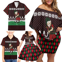 Christmas Golf Family Matching Off Shoulder Short Dress and Hawaiian Shirt with Elf Golfer Argyle Plaid and Snowflake Pattern - Wonder Print Shop