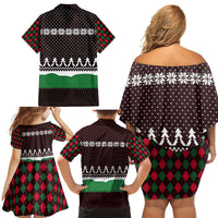 Christmas Golf Family Matching Off Shoulder Short Dress and Hawaiian Shirt with Elf Golfer Argyle Plaid and Snowflake Pattern - Wonder Print Shop