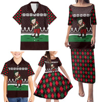 Christmas Golf Family Matching Puletasi and Hawaiian Shirt with Elf Golfer Argyle Plaid and Snowflake Pattern - Wonder Print Shop